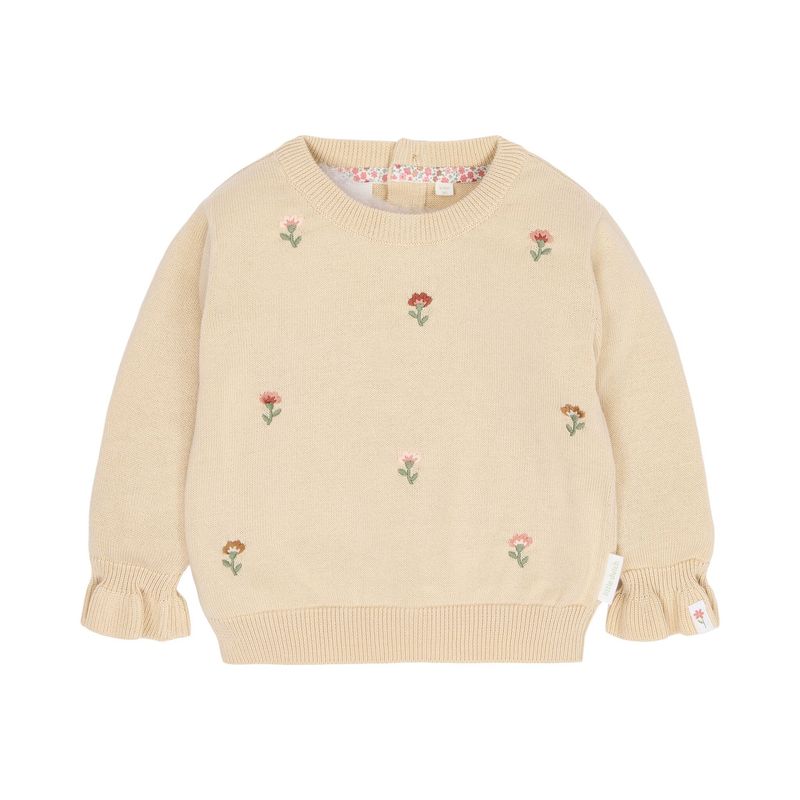 LD Gebreide Trui Beige met Bloemenborduursel