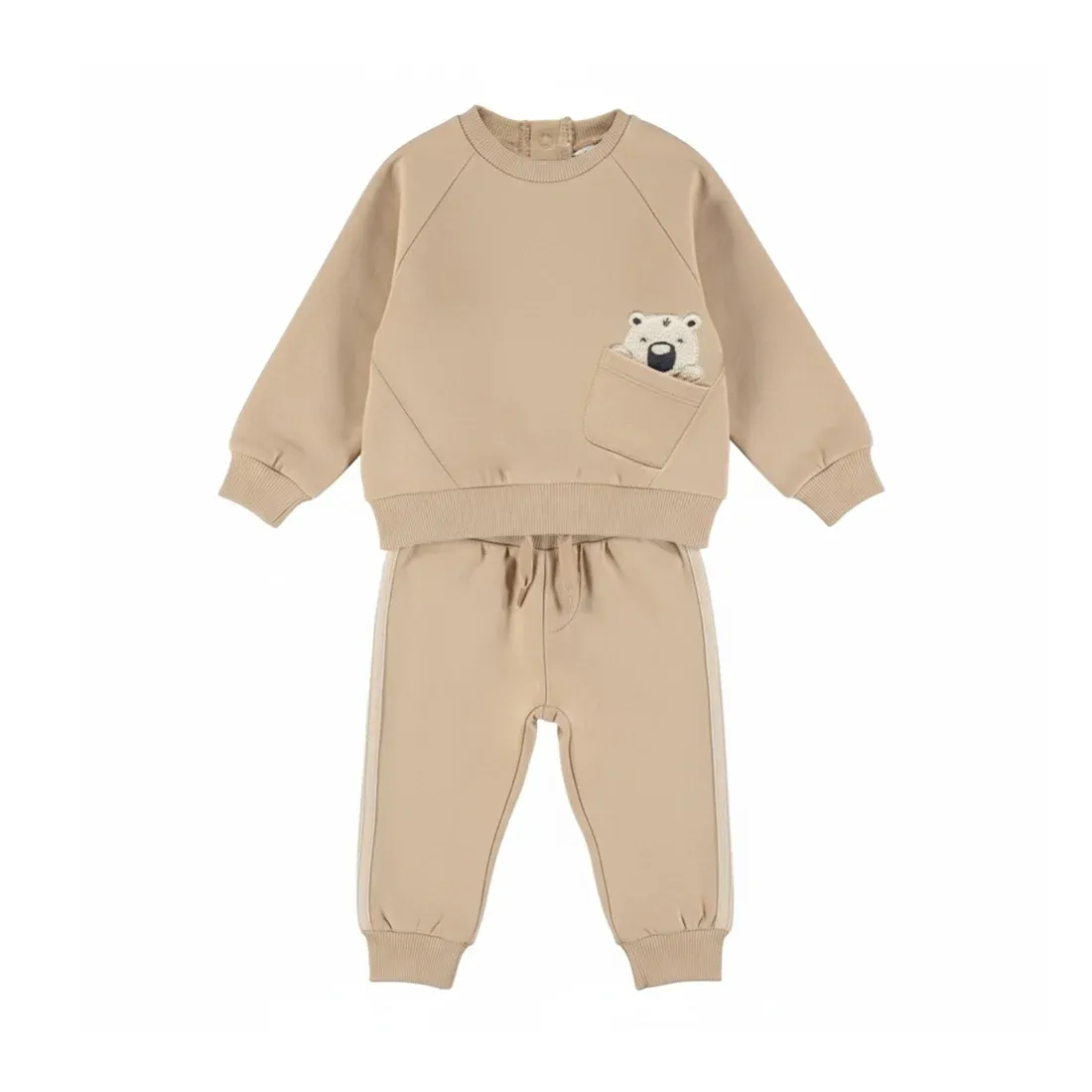 Dirkje jongens set beige loose fit sweater joggingbroek beer