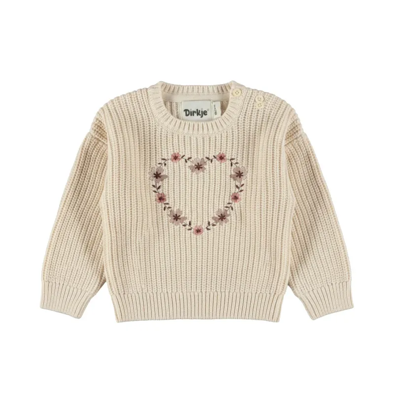 Dirkje meisjes trui off white gebreid hart