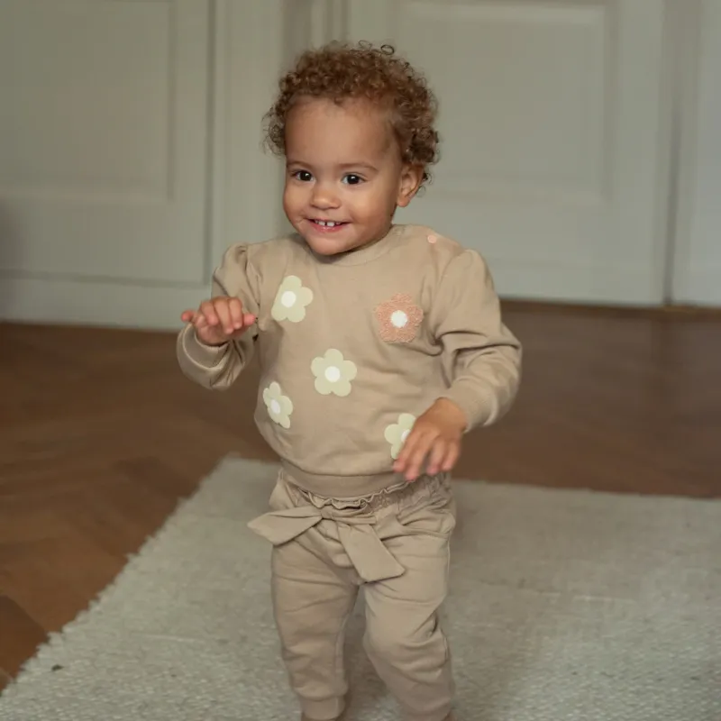 Dirkje meisjes sweater taupe bloemen