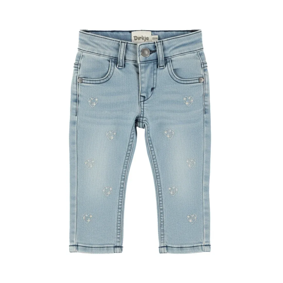 Dirkje meisjes jeans tapered fit blauw hartjes