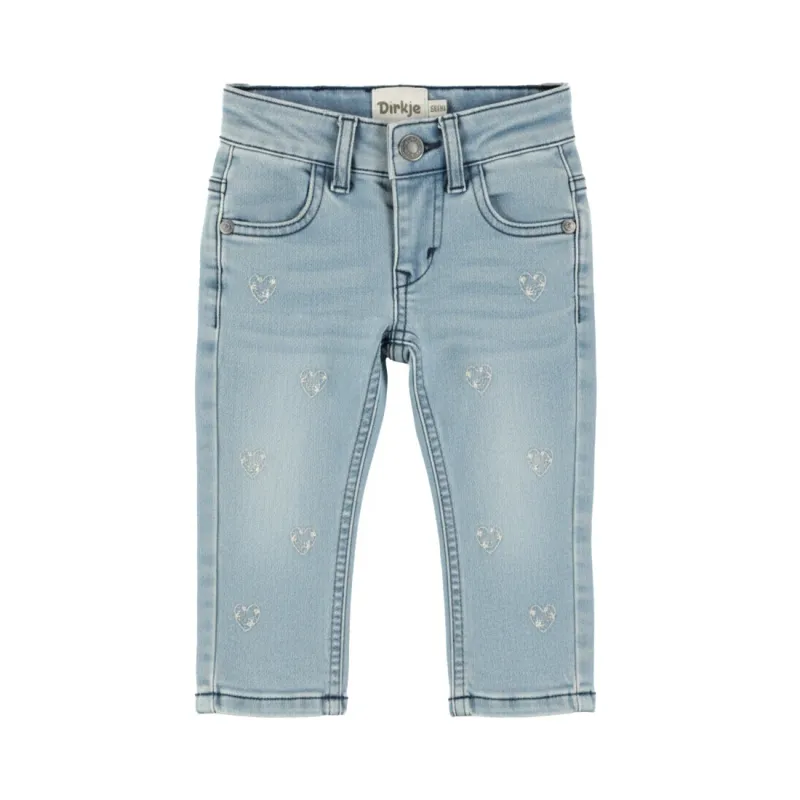 Dirkje meisjes jeans tapered fit blauw hartjes