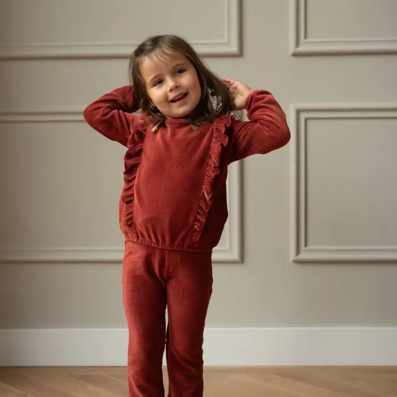 Dirkje meisjes set rood sweater flared broek ruffles