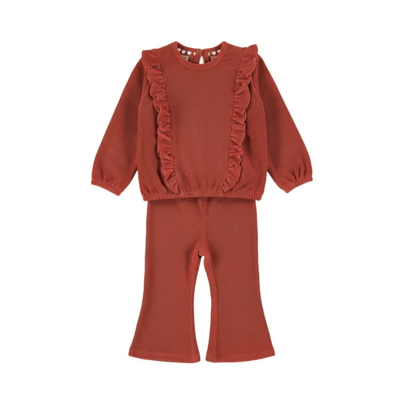 Dirkje meisjes set rood sweater flared broek ruffles