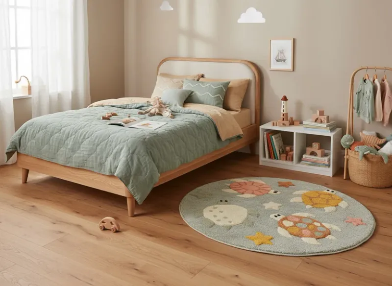 M&amp;J Schildpadjes Rond Kinderkamer Vloerkleed (Ø 110cm)
