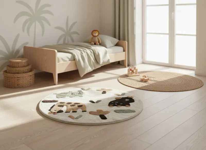M&amp;J Rond Kinderkamer Vloerkleed Jungle Dieren (Ø 100 cm)
