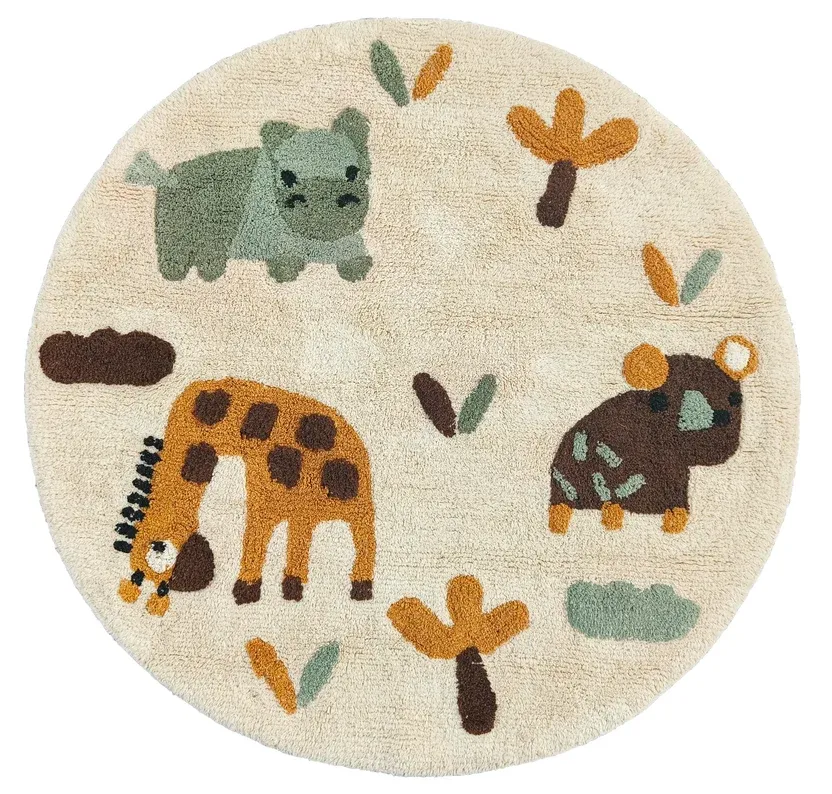 M&amp;J Rond Kinderkamer Vloerkleed Jungle Dieren (Ø 100 cm)
