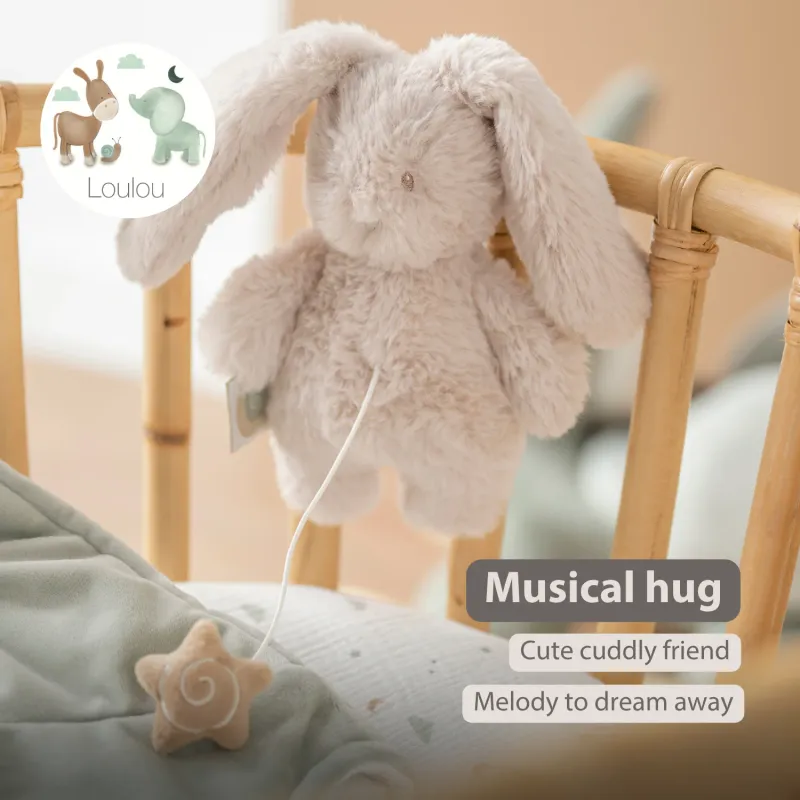 LouLou Mini Muzikaal Pluche Konijn - Baby Knuffel - 20 cm - Zandkleur