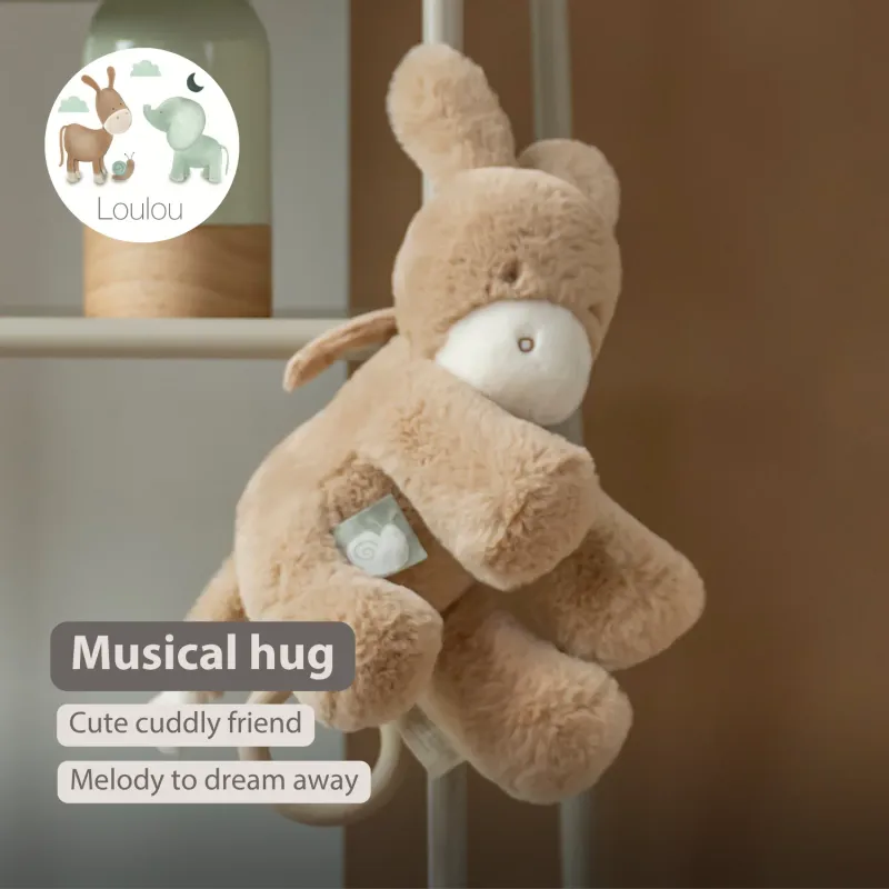 LouLou Muzikale Pluche Ezel - Baby Knuffel - 30 cm - Licht Karamel