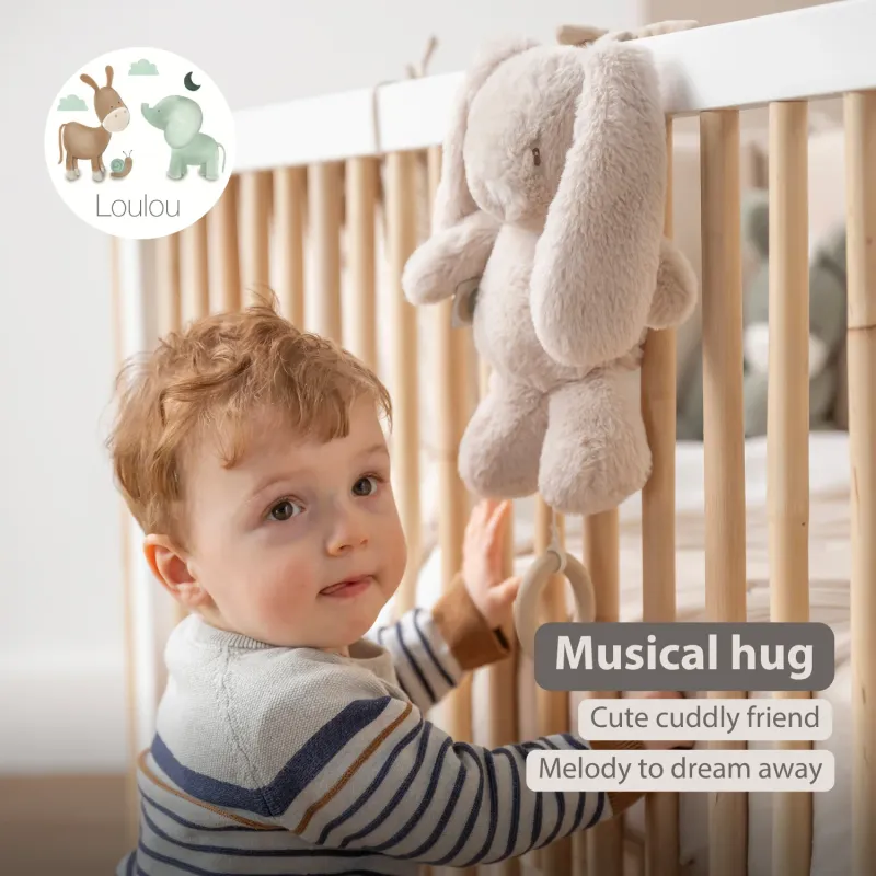 LouLou Muzikaal Pluche Konijn - Babyknuffel - 30 cm - Zandkleur
