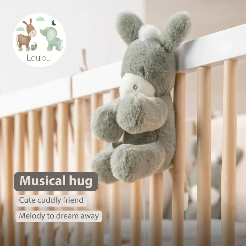 LouLou Muzikale Pluche Ezel - Baby Knuffel - 30 cm - Donkergroen