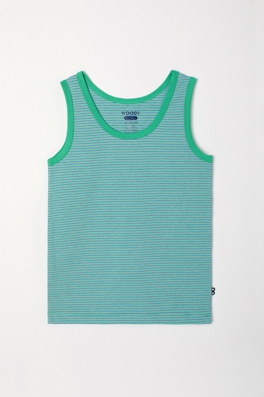 Woody Jongens singlet blauwe streep + groen