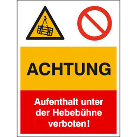 Aufkleber "Hinweis - Aufenthalt unter Hebebühne verboten"