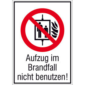 Aufkleber "Hinweis - Aufzug im Brandfall nicht benutzen"