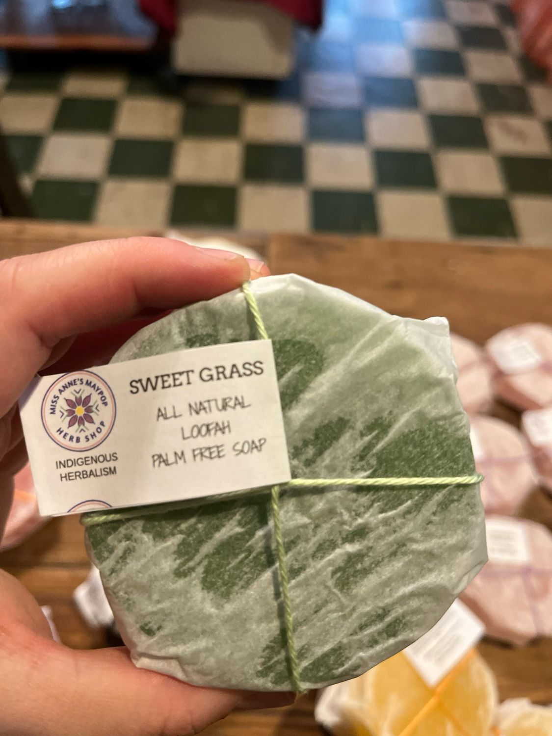 Miss Anne&#39;s &quot;Sweet Grass&quot; Palm Free Loofah Soap Bar