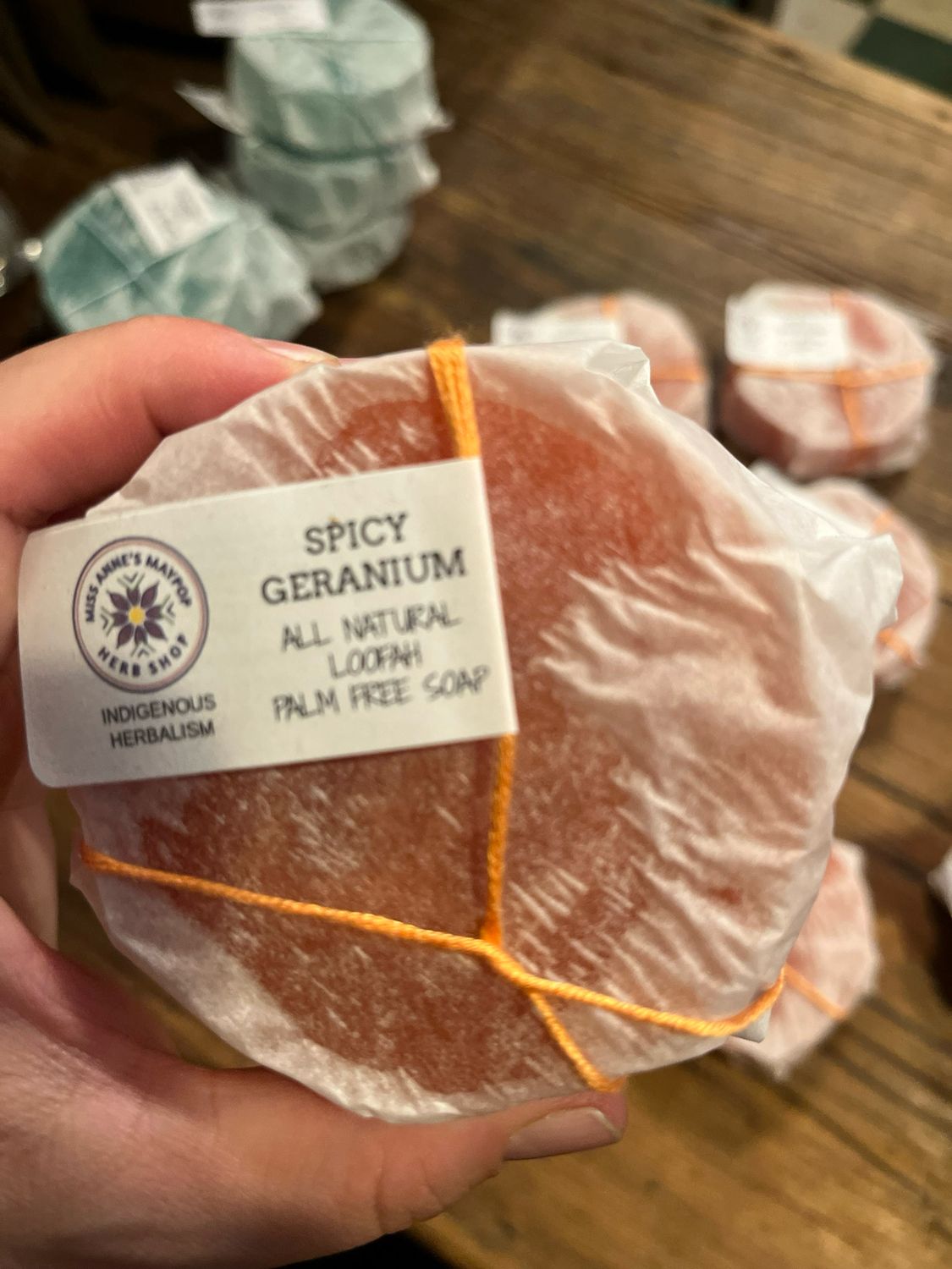 Miss Anne&#39;s &quot;Spicy Geranium&quot; Palm Free Loofah Soap Bar