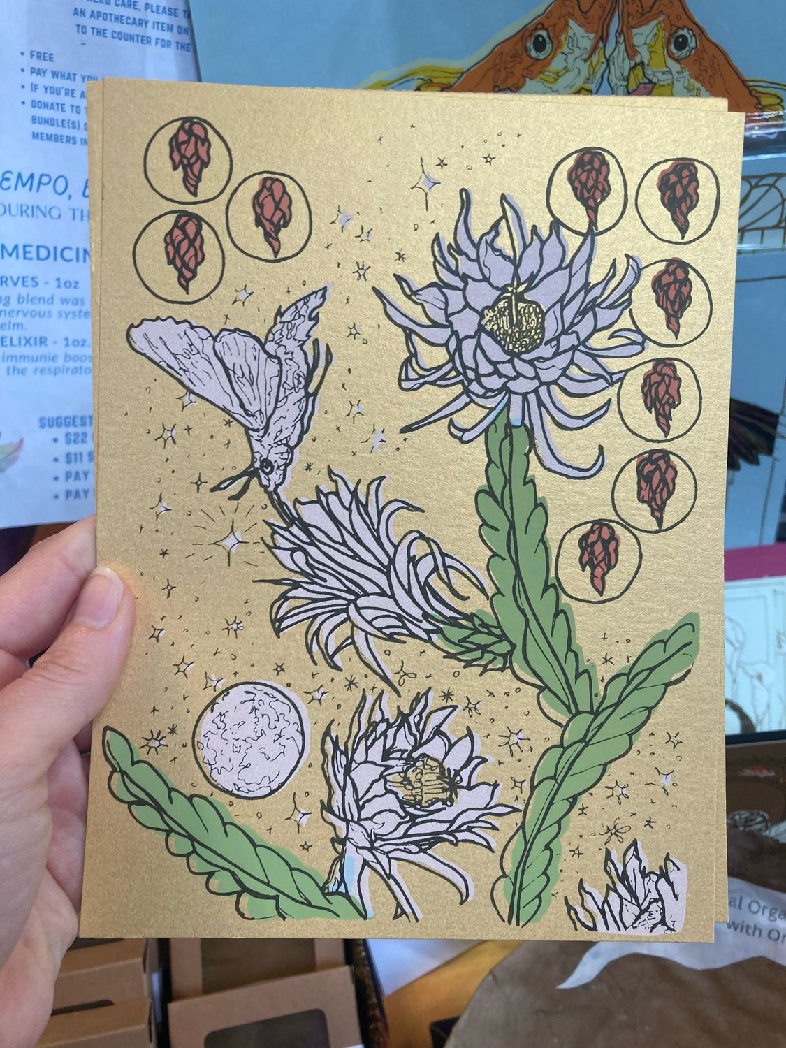 9 of Pentacles Postcard (Cereus) by Rachel Speck