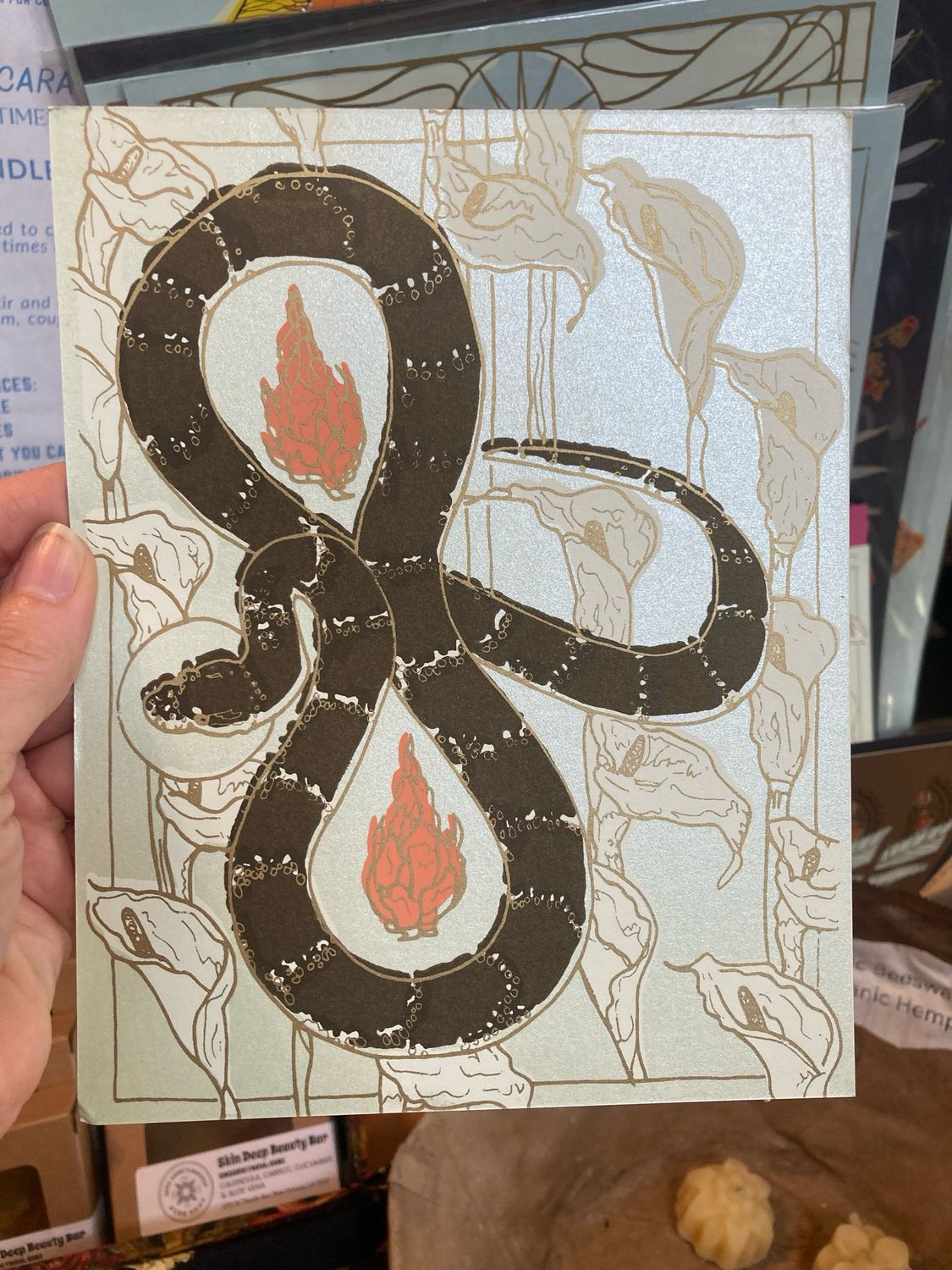 2 of Pentacles Postcard (Snake) by Rachel Speck