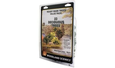 Woodland Scenics TR1572 3"-5" Ready Made Mixed Green Deciduous Value Pack (14/Pk)