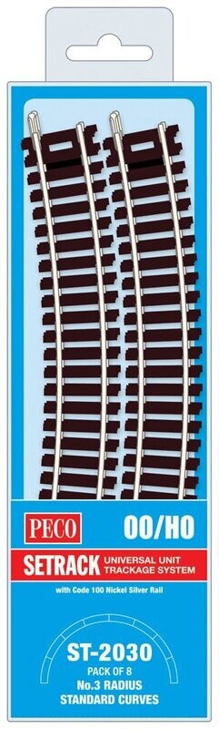 Peco ST-2030 Standard Curve, 3rd Radius (Pack of 8) Code 100 OO/HO Gauge