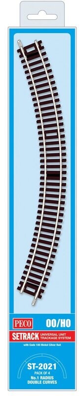 Peco ST-2021 Double Curve, 1st Radius (Pack of 4) Code 100 OO/HO Gauge