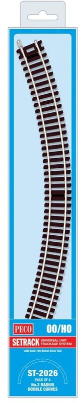 Peco ST-2026 Double Curve, 2nd Radius (Pack of 4) Code 100 OO/HO Gauge