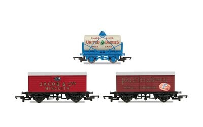 Hornby R6991 Hornby 'Retro' Wagons, three pack, United Dairies Tanker, Jacob's Biscuits, Palethorpes