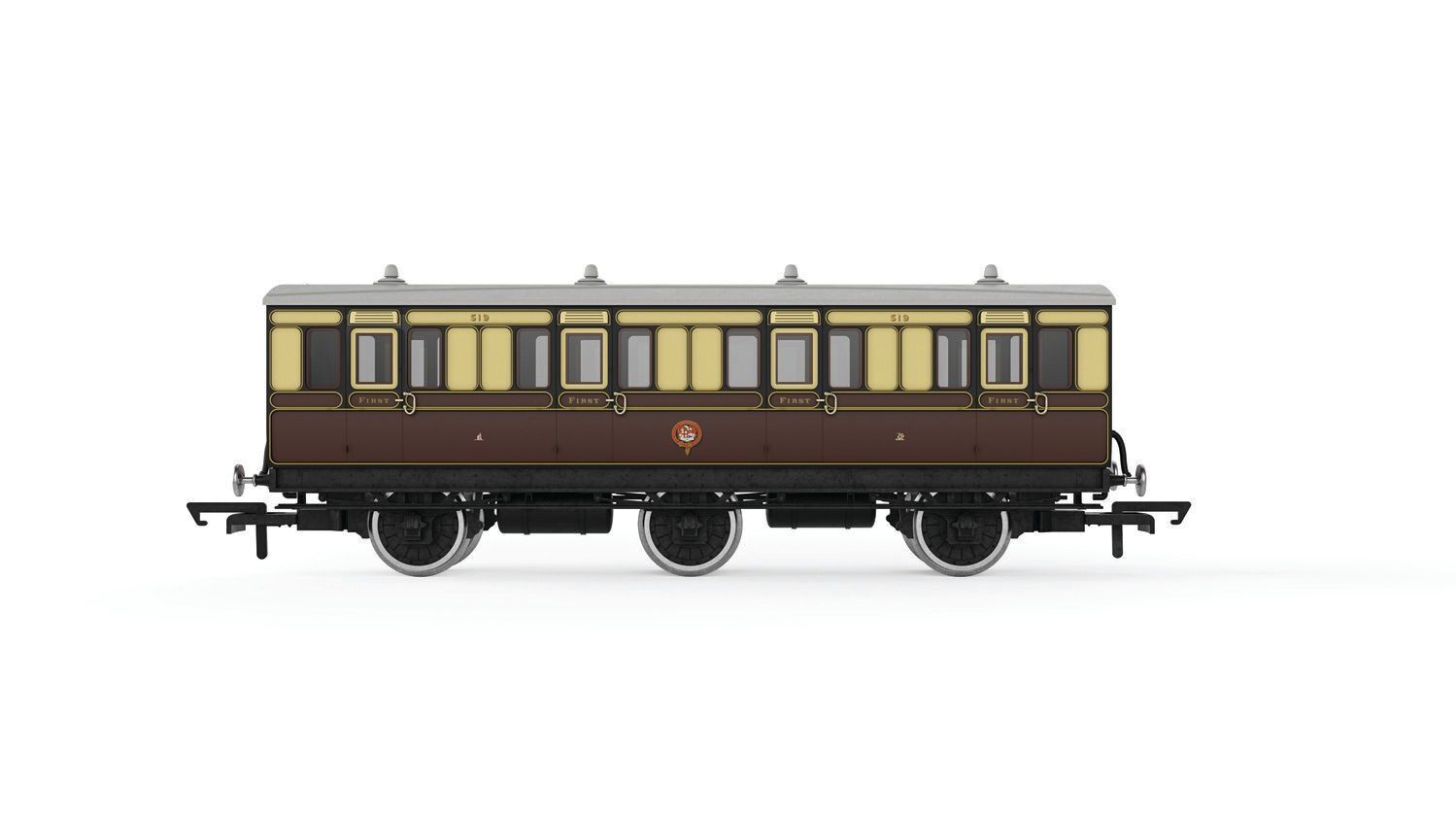 Hornby R40304 GWR, 6 Wheel Coach, 1st Class, 519 - Era 2/3