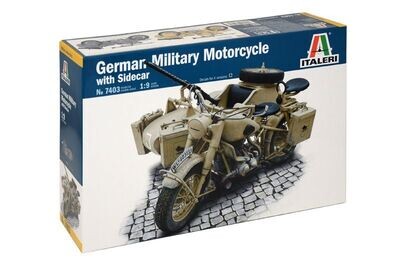 Italeri 7403- German Military Motorcycle with Side Car 1:9 Scale Plastic Model Kit