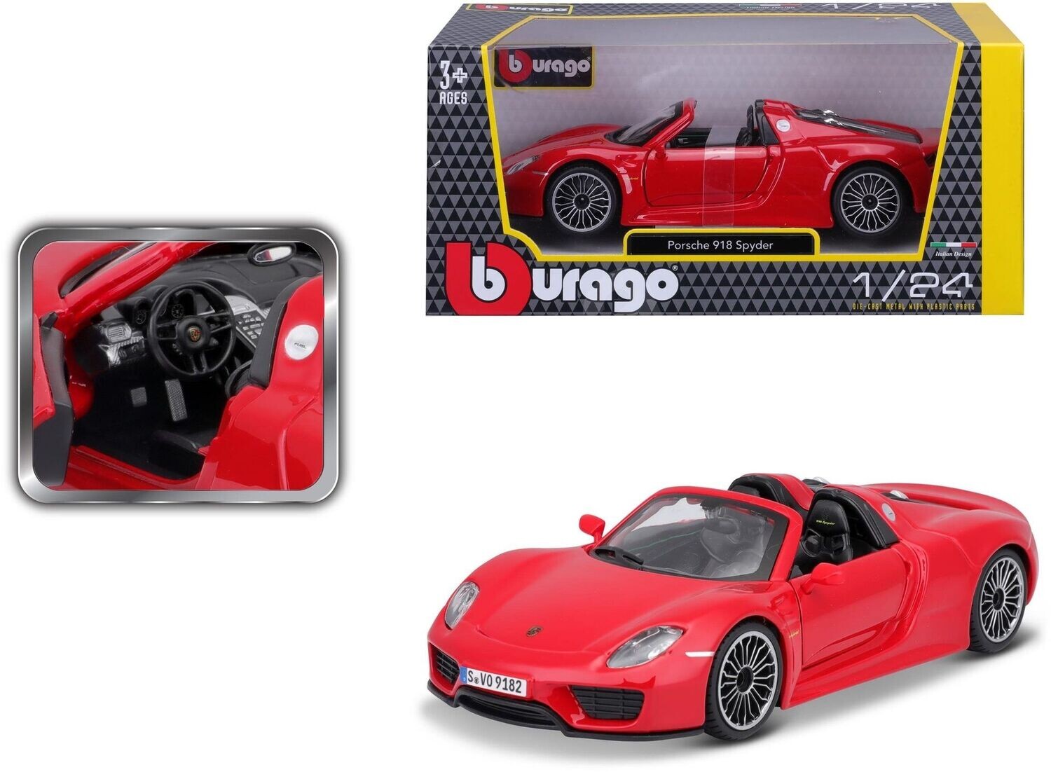Bburago 18-21076 Porsche 918 Spyder  Red 1:24 Scale Diecast Model