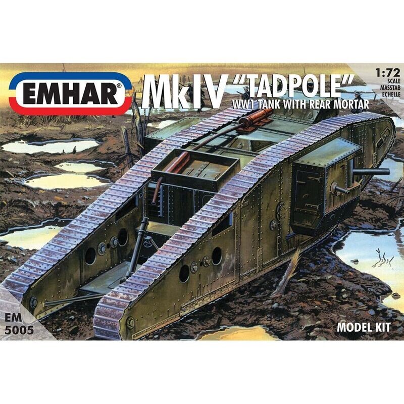 EMHAR No 5005 Mk IV 'Tadpole' WWI Tank with Rear Mortar 1:72 Scale Plastic Model Kit