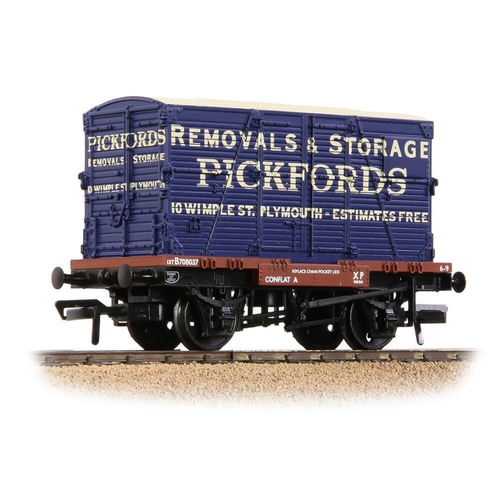 Bachmann 37-954A  Conflat Wagon BR Bauxite (Early) With 'Pickfords' BD Container