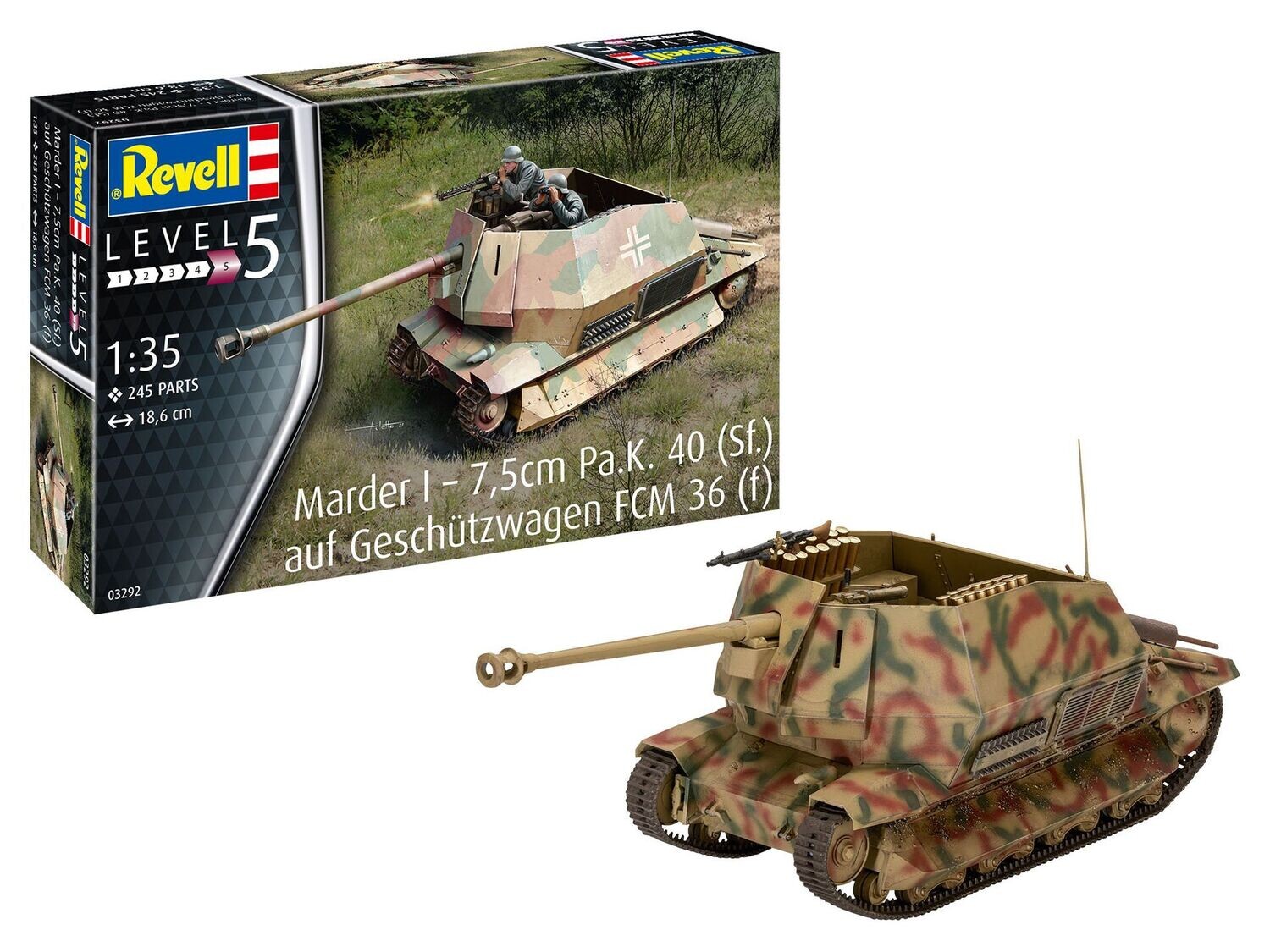 Revell 03292 Marder I 7,5cm Pa.K. 40 (Sf.) auf Geschützwagen FCM 36 (f) 1:35 Scale Plastic Model Kit