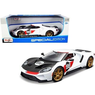 Maisto 31390 2021 Ford GT Heritage White & Black 1:18 Scale Diecast Model