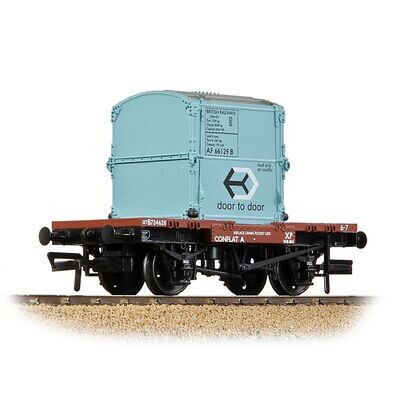 Bachmann 37-978A Conflat Wagon BR Bauxite (Early) With BR Ice Blue AF Container [WL] Era 5