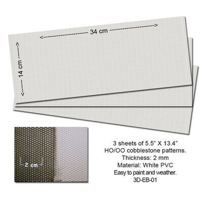 Proses Embossed PVC Sheets (Cobblestone) 3 pcs OO/HO Scale P3D-EB-01