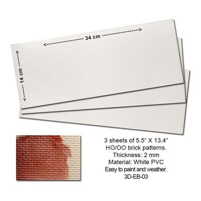 Proses Embossed PVC Sheets (Brick Pattern) 3 pcs OO/HO Scale P3D-EB-03