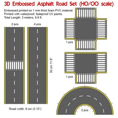 Proses HO/OO Scale UV Printed 3D PVC Road Set (Asphalt) P3D-UV-02