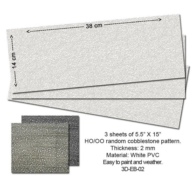Proses Embossed PVC Sheets  (Random Cobblestone) 3 pcs OO/HO Scale P3D-EB-02
