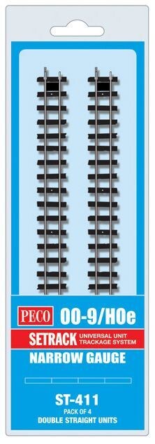 Peco ST-411 Pack of 4 Double Straight, Code 80 OO-9 Gauge