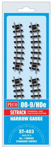 Peco ST-403 Pack of 8 Standard Curve, 1st Radius, Code 80 OO-9 Gauge