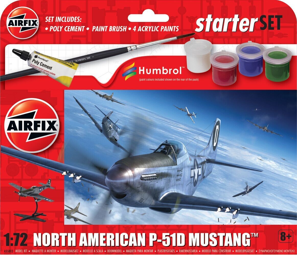 Airfix  A55013 Starter Set - North American P-51D Mustang 1:72 Scale Plastic Model Kit