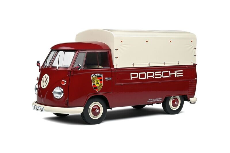 Solido S18067027 Volkswagen T1 Pick Up Porsche Service 1950 Burgundy & White 1:18 Scale Diecast Model