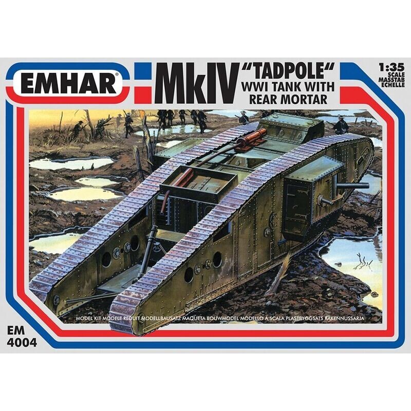 EMHAR No 4004 Mk IV 'Tadpole' WWI Tank with Rear Mortar 1:35 Scale Plastic Model Kit