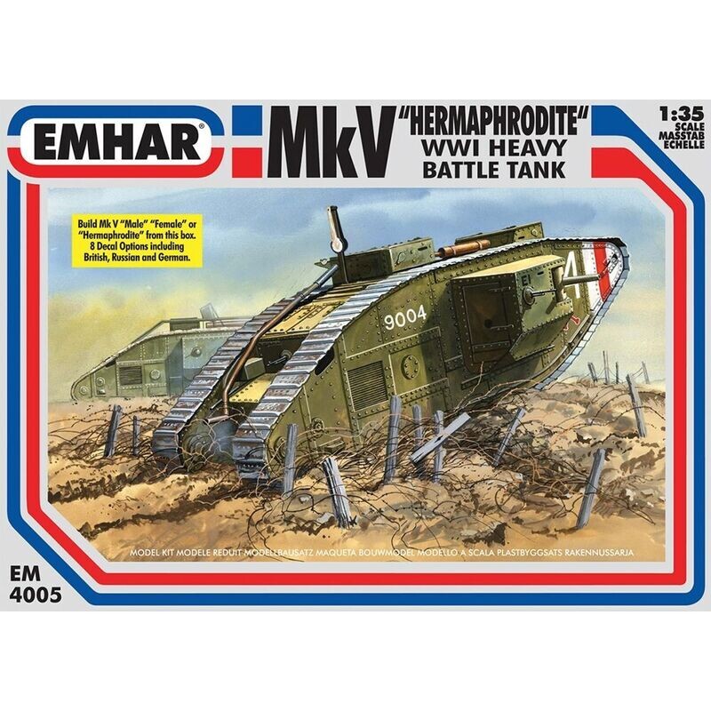 EMHAR No 4005  Mk V 'Hermaphrodite' WWI Heavy Battle Tank 1:35 Scale Plastic Model Kit