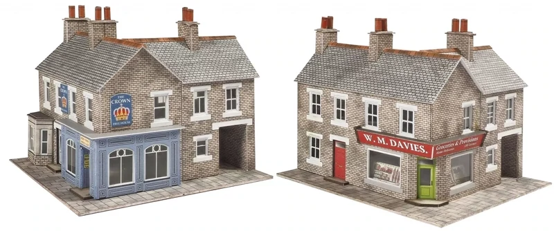 Metcalfe PN117 N Scale Corner Shop & Pub In Stone Card Kit