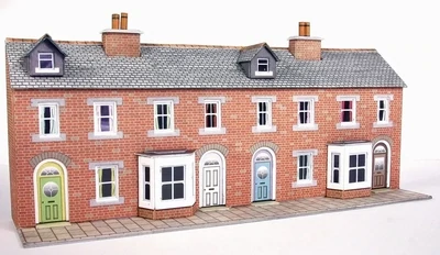 Metcalfe PN174 N Scale Low Relief Red Brick Terraced House Fronts Card Kit