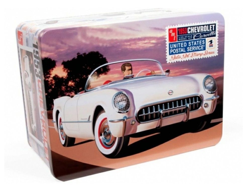 AMT 1244 1953 Chevy Corvette (USPS Stamp Series Collector Tin) 1:25 Scale Plastic Model Kit