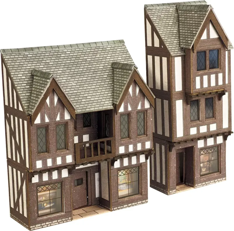 Metcalfe PN190 N Scale Low Relief Timber Framed Shops Card Kit