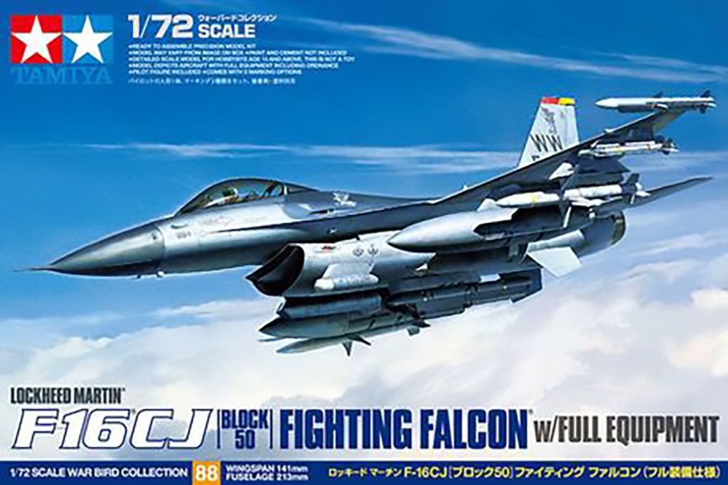 Tamiya 60788 CJ F-16 Fighting Falcon Block 50 With Full Equipment 1:72 Scale Plastic Model Kit